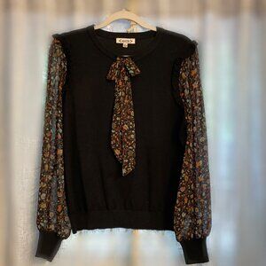 Nanette Lepore Sheer Sleeve Black/ Floral Sweater Size L